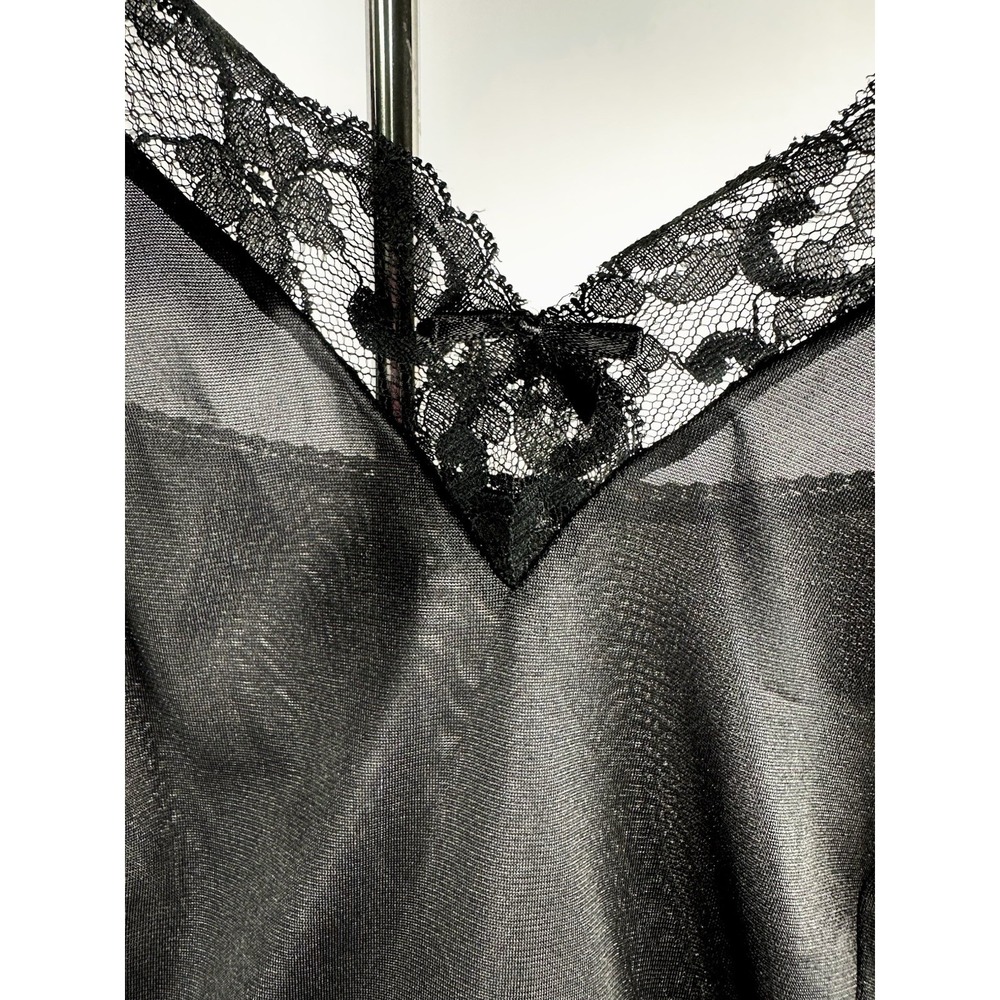 MAIDENFORM SWEET NOTHINGS Sz 32 Black Full Slip Dress‎ Nylon Lace Slit ILGWU - Picture 9 of 14